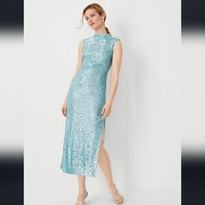 NWT Ann Taylor Sparkling Sleeveless Midi Dress in Teal